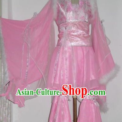 Chinese Traditional Cosplay Swordswoman Princess Costume Ancient Peri Pink Hanfu Dress for Women