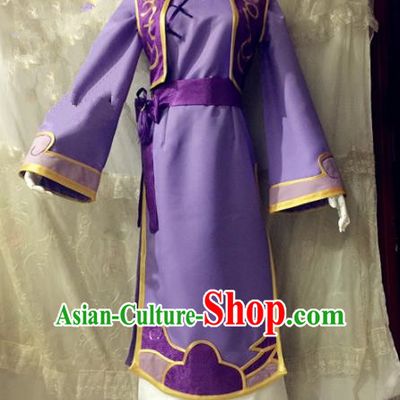 Chinese Traditional Cosplay Costume Ancient Swordsman Purple Hanfu Clothing for Men