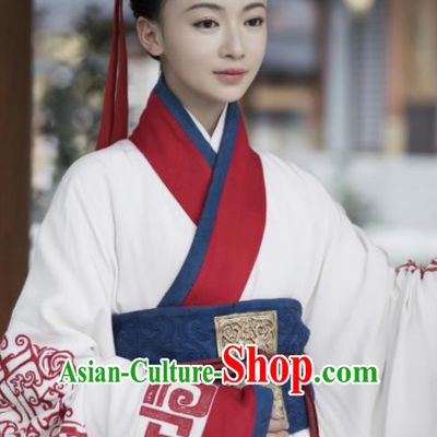 Chinese Ancient Warring States Period The Lengend of Haolan Court Lady Embroidered Historical Costume and Headpiece for Women