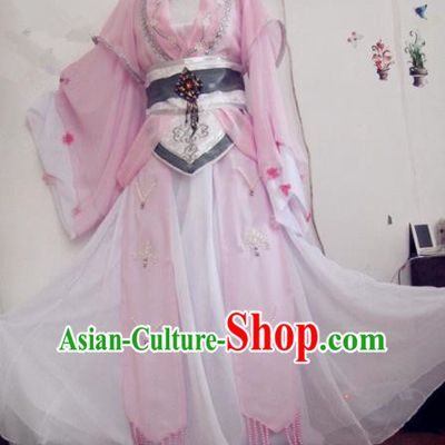 Chinese Traditional Cosplay Swordswoman Costume Ancient Peri Goddess Pink Hanfu Dress for Women