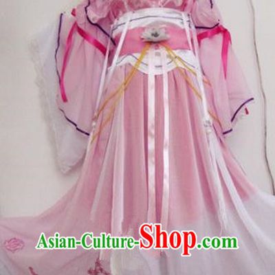 Chinese Traditional Cosplay Princess Swordswoman Costume Ancient Peri Goddess Rosy Hanfu Dress for Women