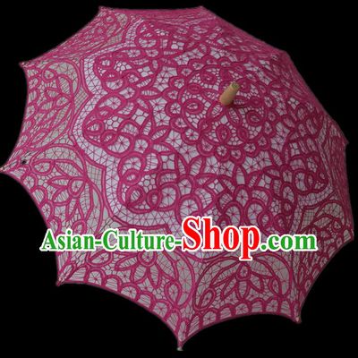 Chinese Traditional Photography Prop Rosy Lace Umbrella Handmade Umbrellas