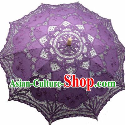 Chinese Traditional Photography Prop Purple Lace Umbrella Handmade Umbrellas