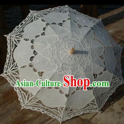 Chinese Traditional Photography Prop White Lace Umbrella Handmade Umbrellas