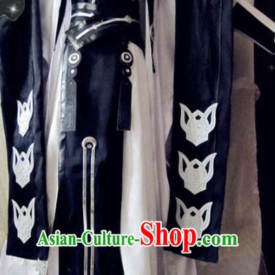 Chinese Traditional Cosplay Prince Warrior Costume Ancient Swordsman Black Hanfu Clothing for Men