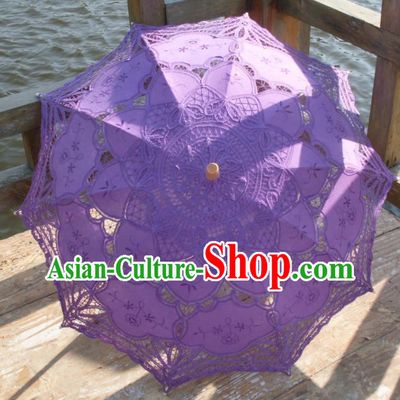 Chinese Traditional Purple Lace Umbrella Photography Prop Handmade Umbrellas