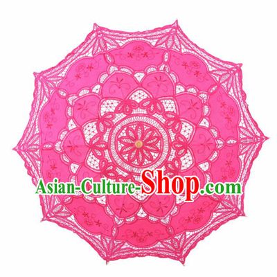 Chinese Traditional Rosy Lace Umbrella Photography Prop Handmade Umbrellas
