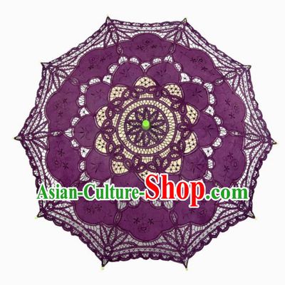 Chinese Traditional Handmade Purple Lace Umbrella Photography Prop Princess Umbrellas
