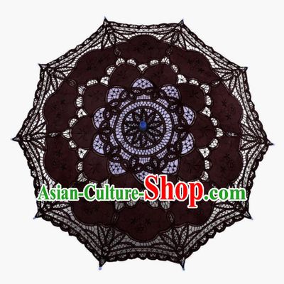 Chinese Traditional Handmade Brown Lace Umbrella Photography Prop Princess Umbrellas
