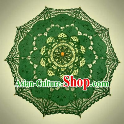 Chinese Traditional Handmade Green Lace Umbrella Photography Prop Princess Umbrellas