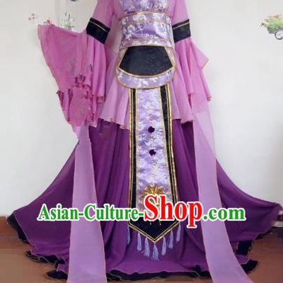 Chinese Traditional Cosplay Swordswoman Costume Ancient Peri Princess Purple Hanfu Dress for Women