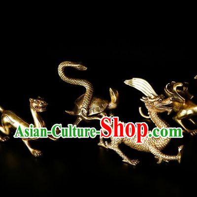 Chinese Traditional Feng Shui Items Taoism Bagua Brass Four Mythical Creatures Decoration