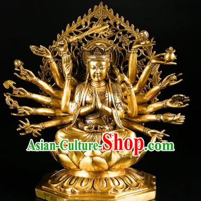 Chinese Traditional Feng Shui Items Buddhism Brass Thousand Hands Bodhisattva Decoration