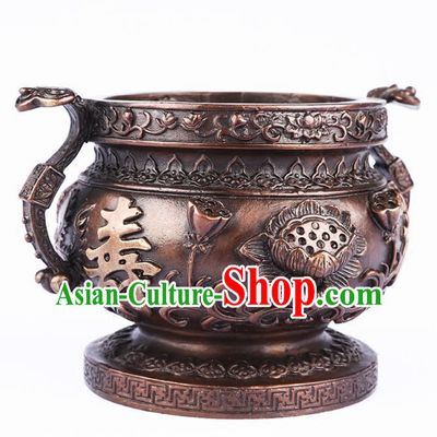 Chinese Traditional Brass Carving Lotus Incense Burner Taoism Bagua Feng Shui Items Censer Decoration