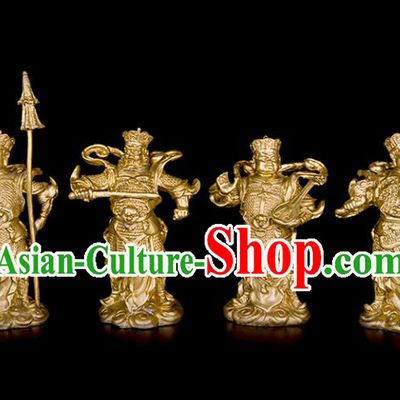 Chinese Traditional Feng Shui Items Bagua Brass Decoration Four Heavenly Kings Bronze Statue