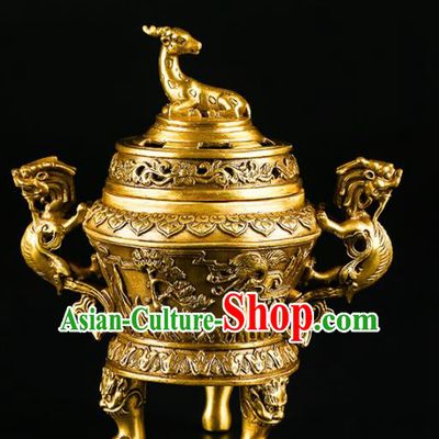 Chinese Traditional Brass Deer Incense Burner Taoism Bagua Feng Shui Items Censer Decoration