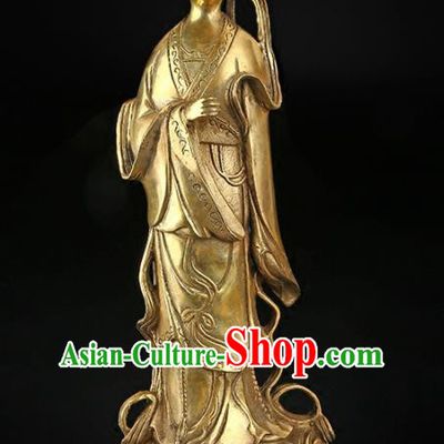 Chinese Traditional Feng Shui Items Buddhism Brass Peri Goddess Statue Decoration