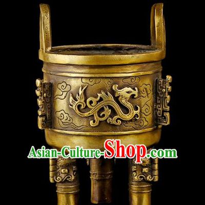 Chinese Traditional Carving Brass Incense Burner Taoism Bagua Feng Shui Items Censer Decoration