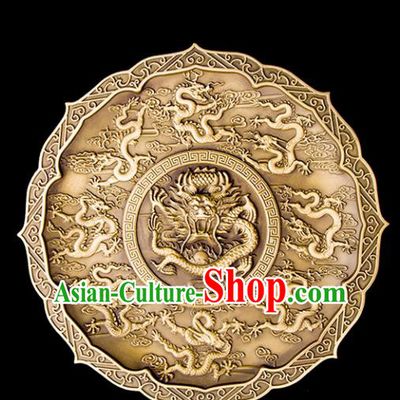 Chinese Traditional Feng Shui Items Taoism Carving Dragons Brass Bagua Decoration