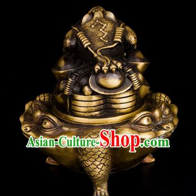 Chinese Traditional Taoism Brass Toad Incense Burner Feng Shui Items Bagua Censer Decoration
