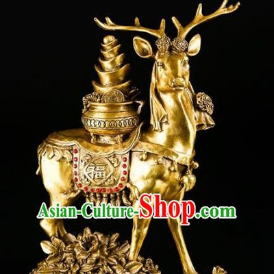 Chinese Traditional Feng Shui Calabash Items Taoism Bagua Brass Deer Decoration