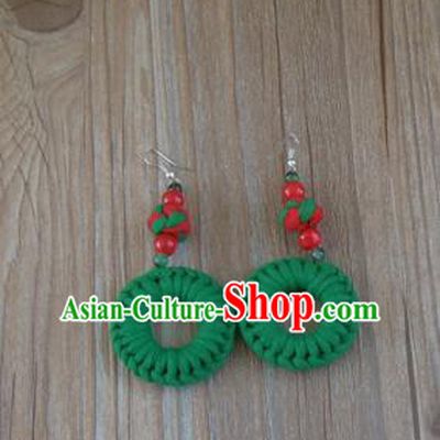 Chinese Traditional Ethnic Jewelry Accessories Green Earrings for Women
