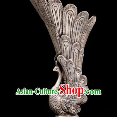 Chinese Traditional Feng Shui Items Taoism Bagua Cupronickel Carving Peacock Vase Decoration