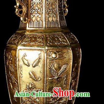 Chinese Traditional Feng Shui Items Taoism Bagua Brass Carving Crane Vase Decoration