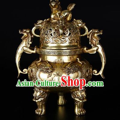 Chinese Traditional Taoism Bagua Brass Kylin Incense Burner Feng Shui Items Censer Decoration