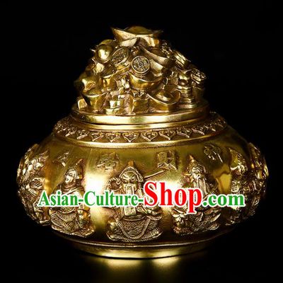 Chinese Traditional Taoism Bagua Brass Treasure Bowl Incense Burner Feng Shui Items Censer Decoration