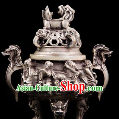 Chinese Traditional Taoism Bagua Cupronickel Eight Immortals Incense Burner Feng Shui Items Censer Decoration