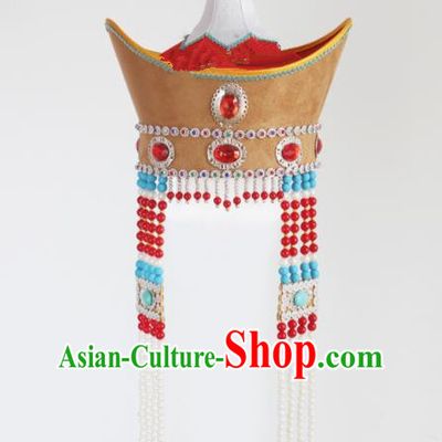 Chinese Traditional Mongolian Ethnic Hair Accessories Mongol Nationality Princess Hat for Women