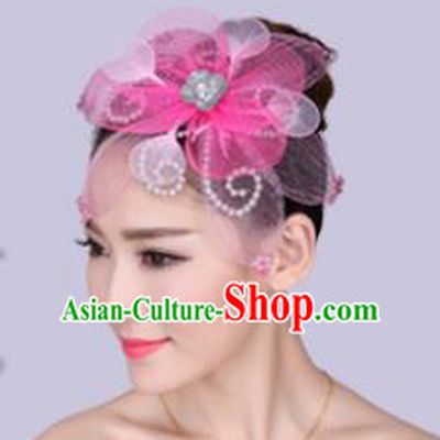 Chinese Traditional Yangko Dance Pink Veil Hair Claw National Folk Dance Hair Accessories for Women