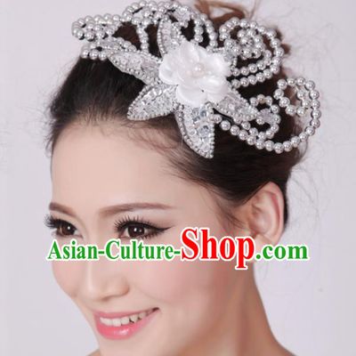 Chinese Traditional Yangko Dance White Flower Hair Claw National Folk Dance Hair Accessories for Women