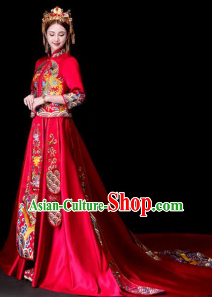 Chinese Traditional Wedding Dress Ancient Bride Embroidered Xiu He Costume for Women