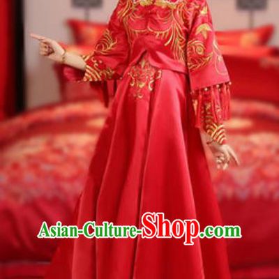 Traditional Chinese Embroidered Wedding Dress Ancient Bride Red Xiu He Costume for Women