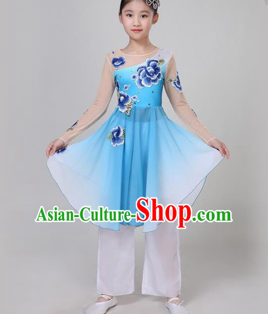 Chinese Traditional Folk Dance Costume Classical Dance Group Dance Blue Dress for Kids Chinese Traditional Folk Dance Costume Classical Dance Group Dance Blue Dress for Kids