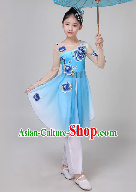 Chinese Traditional Folk Dance Costume Classical Dance Group Dance Blue Dress for Kids Chinese Traditional Folk Dance Costume Classical Dance Group Dance Blue Dress for Kids