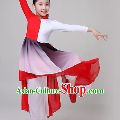 Chinese Traditional Folk Dance Costume Classical Dance Group Dance Red Dress for Kids