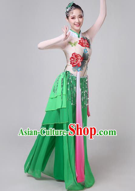 Chinese Traditional Lotus Dance Costume Classical Dance Group Dance Green Dress for Women Chinese Traditional Lotus Dance Costume Classical Dance Group Dance Green Dress for Women