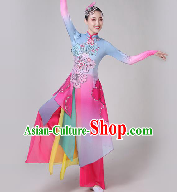 Chinese Traditional Lotus Dance Rosy Costume Classical Dance Group Dance Dress for Women