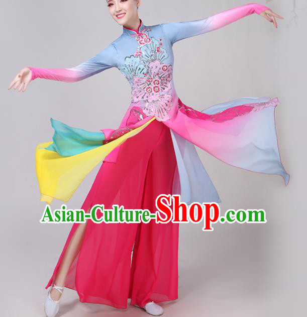 Chinese Traditional Lotus Dance Rosy Costume Classical Dance Group Dance Dress for Women