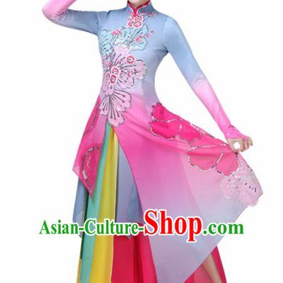 Chinese Traditional Lotus Dance Rosy Costume Classical Dance Group Dance Dress for Women