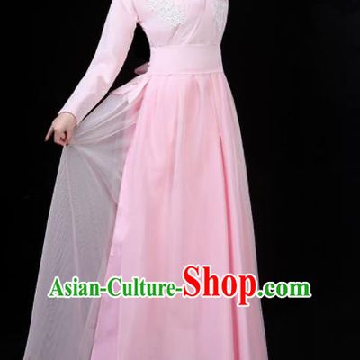 Chinese Traditional Umbrella Dance Pink Costume Classical Dance Group Dance Dress for Women