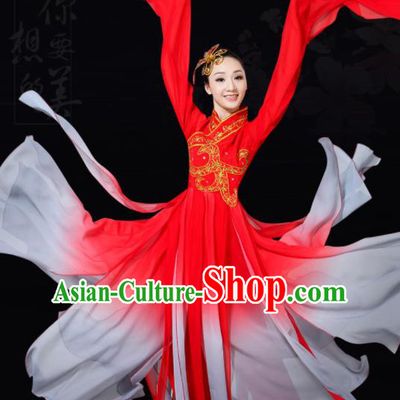 Chinese Traditional Water Sleeve Dance Red Costume Classical Dance Group Dance Dress for Women