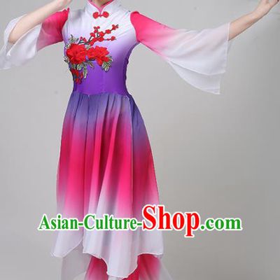 Chinese Traditional Folk Dance Rosy Costume Classical Dance Group Dance Dress for Women