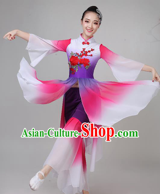 Chinese Traditional Folk Dance Rosy Costume Classical Dance Group Dance Dress for Women Chinese Traditional Folk Dance Rosy Costume Classical Dance Group Dance Dress for Women