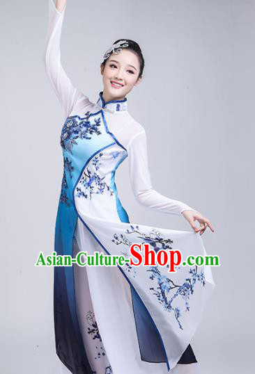 Chinese Traditional Umbrella Dance Blue Costume Classical Dance Group Dance Dress for Women Chinese Traditional Umbrella Dance Blue Costume Classical Dance Group Dance Dress for Women