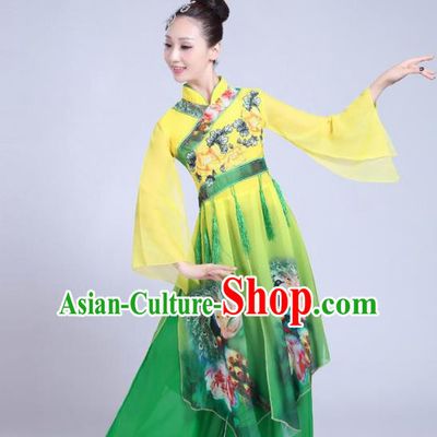 Chinese Traditional Fan Dance Green Costume Folk Dance Stage Performance Yangko Dance Dress for Women