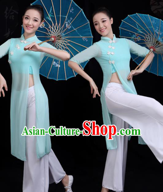 Chinese Traditional Fan Dance Blue Costume Classical Dance Group Dance Dress for Women Chinese Traditional Fan Dance Blue Costume Classical Dance Group Dance Dress for Women